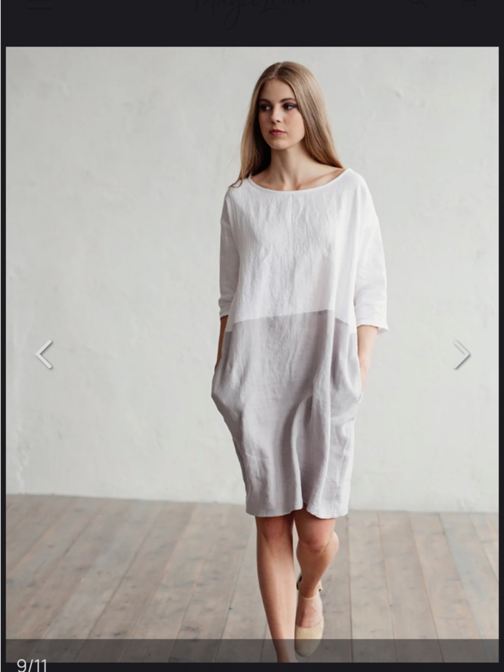 Linen Colorblock Shift Dress - White & Tan - Picture 4 of 4